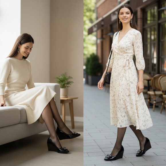 Coach Black Patent Wedge Heels Size 6 | Bow Charm Peep Toe Shoes - Picture 2 of 16